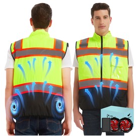 Lvkakmox Cooling Vest Jacket with 2 Fans - Men and Women 21V Air Conditioner Lightweight Vests, With 20000mAh Battery (US, Alpha, Medium, Regular, Regular, Yellow Safety Vest)