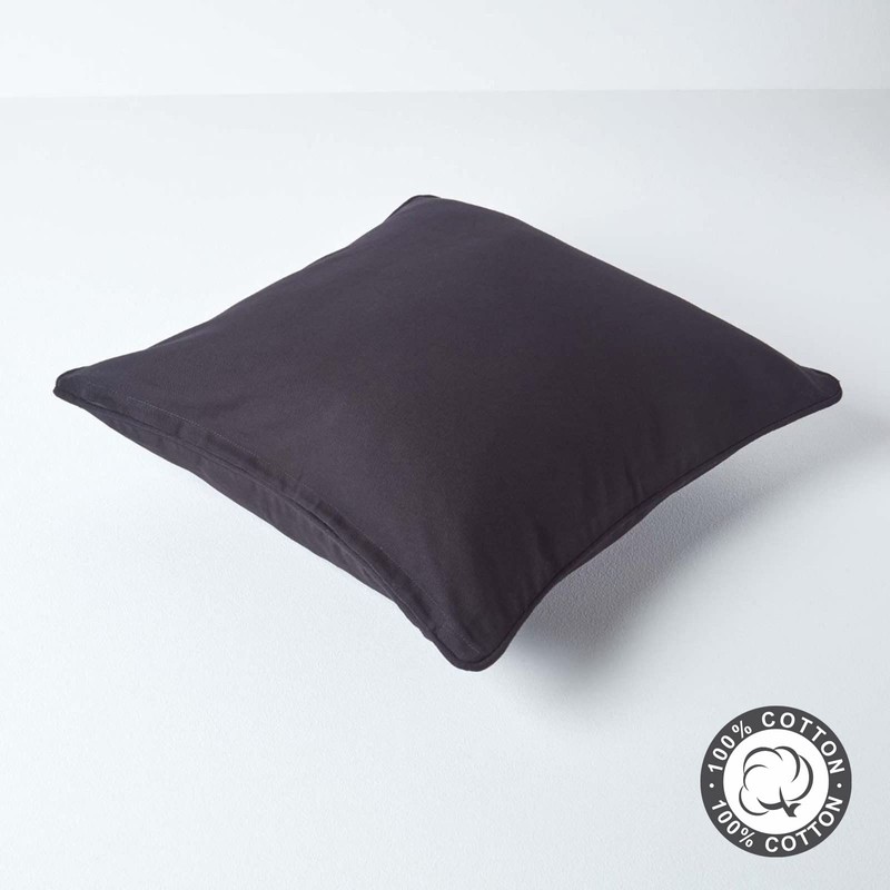 HOMESCAPES - 100% Cotton Plain Black Cushion Cover- 45 x