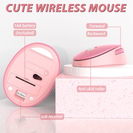 Wireless Keyboard and Mouse, KOOTOP Cute Black Keyboard and Mouse, 2.4G Wireless Keyboard with Retro Round Keycap for PC, Mac, Laptop,Tablet,Computer Windows (Black)