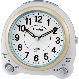 LANDEX YT5318 Table Clock, Alarm Clock, Analog, Constant Light, Electronic Sound Alarm, Volume Adjustment, Continuous Second Hand, White Room Face