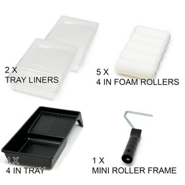 Allgala Foam Paint Roller Kit, 9 Packt 4 inch Mini High Density Foam Paint Roller Covers, Frame, Tray, for Trim Wall Funiture Doors Cabinets, Cupboards