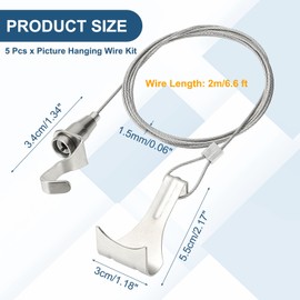 sourcing map 5Pcs Adjustable Picture Hanging Wire Kit 2m x 1.5mm Hanging Rope with S Hooks