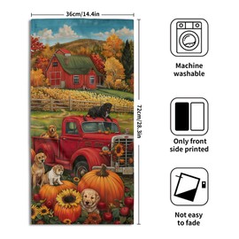 Giwawa Fall Farm Dogs Hand Towels Set of 2 Red Truck Decorative Dish Towel Soft Absorbent Seasonal Bath Towels for Bathroom Kitchen Spa Yoga