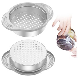 2Pcs Stainless Steel Food Can Strainer Sieve, Tuna Press Can Strainer, Oil Drainer Remover, Tuna Press Lid Filter Canning Colander, Versatile Press Can Strainer Tool for Canned Vegetables Beans