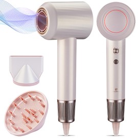 Professional High-Speed Hair Dryer 110,000 RPM, Fast Drying with 500M Negative Ions, Salon-Grade Low Noise Thermo-Control, Includes Magnetic Diffuser & Nozzle (for Home&Travel)-Pink