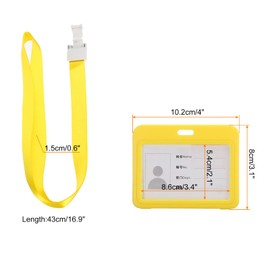 MECCANIXITY ID Badge Holder, 4x3.1 Inch Horizontal Name Tag ABS Double Sided Clear Window with Detachable Neck Lanyard, Yellow