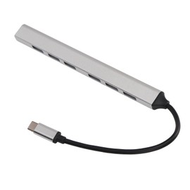 USB C Hub 7 in 1 Silvery Plug and Play USB C to 7xUSB3.0 Hub Multiport Adapter for Win Office