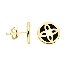SOFIA MILANI - Women's Earrings 925 Silver - Black Flower Circle Stud Earrings, Yellow Gold, No Gemstone