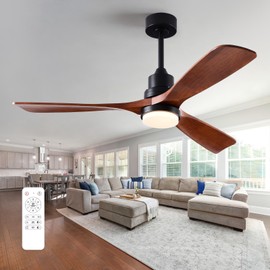 FXZZ 52 Inch Ceiling Fans with Lights and Remote, Quiet Reversible DC Motor and 3 Color Dimmable Light, 3 Blades 6 Speed Wood Ceiling Fan for Farmhouse Living Room Bedroom Dining Room Workroom Study