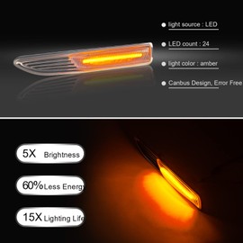 OZ-LAMPE 2PCS LED Side Indicator,LED Dynamic Turn Signal Light for Mondeo MK4,24 SMD Amber Flowing Side Marker Repeater,Canbus Design Error Free Dynamic LED Side Marker Clear Lens