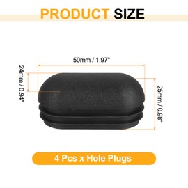 sourcing map Plastic Hole Plugs, 4Pcs 50x24mm Arch Pipe Tubing End Cap, Pipe Tube Insert Cap, Table Chair Leg Hole Covers for Table Chair Legs, Metal Tubing, Fences, Black