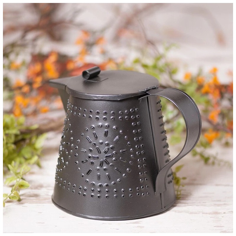 Irvin's Tinware Tinpunch Teapot: Decorative Accent, Smokey Black, 5.75" High