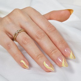 FYB Press On Nails, Short Almond Nails, Fake Nails Kit, With Glue (06-Yellow French, 30 Pcs)