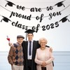 JUESMOS 2025 Graduation Banners Party Decorations Black Glitter We are