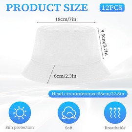 12 Pack Bucket Hats for Women Men,White Unisex Packable Sun Hat Cotton Fishman Cap for Outdoor Travel