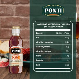 1787 PONTI Premium BBQ Glaze with 100% Italian Apple Cider Vinegar - Soft Texture, Sweet Vinaigrette Taste - Perfect for Marinade - Excellent with Cheesy Pasta Dishes, Casseroles and Pizzas - 8.8 Fl.Oz