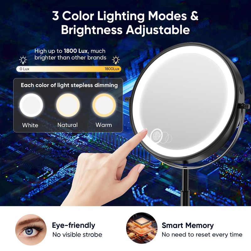 Professional 9" Lighted Makeup Mirror with 1X/10X HD Magnification –