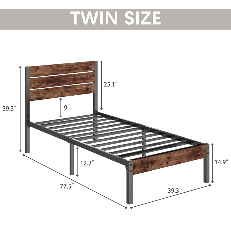 Fluest Twin Bed Frame with Headboard and Footboard, Metal Twin