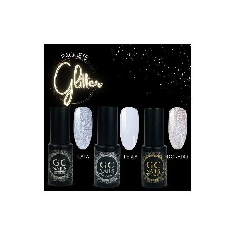 Pack 3 Glitter, Gel Uñas 1 Paso, Belcolor. Gc Nails