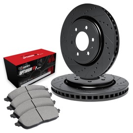 R1 Concepts Front Brakes and Rotors| Drilled Slotted Brake Rotors| Front Optimum OEp Brake Pads and Rotors Kit| Brake Kit| Automotive Replacement Brake Kits