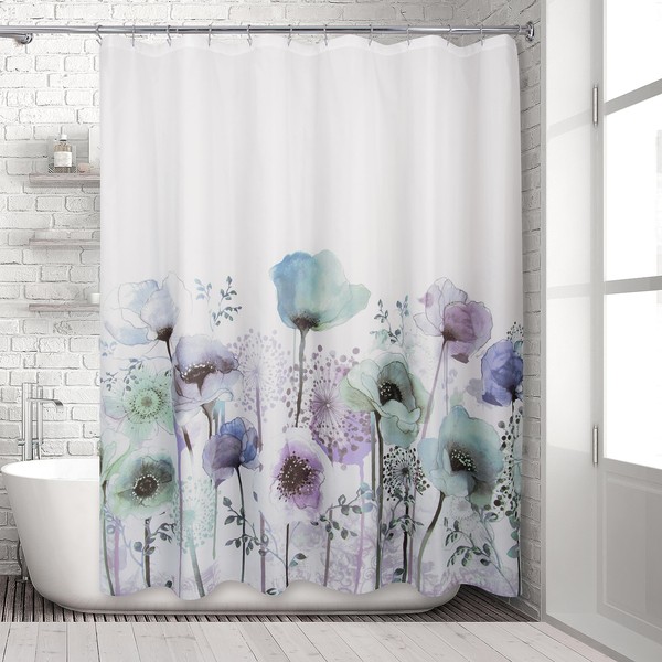 Allure Home Creation Poppies Watercolor Polyester Microfiber Fabric Printed Shower