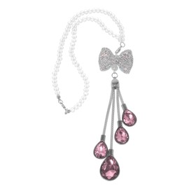 Partuto 1 Pcs Artificial Crystal Bowknot Water Drop Car Rear View Mirror Pendant Accessories Car Hanging Ornament Pink