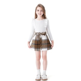 PATPAT Clothing Sets for Girls A-Line Plaid Skirt Set, Comfortable Fabrics Toddler Girls Fashion Clothing 2-Piece Outfits Set - Ideal for School, Leisure and Outdoor, 5-14 Years, Size 110-164, White
