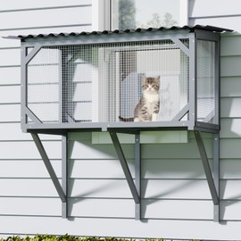 Catio Outdoor Cat Enclosure Window Perch for Sunbathing, Napping, Overlooking Hammock for Safely Enjoying Outdoor Sights - All Weather Use