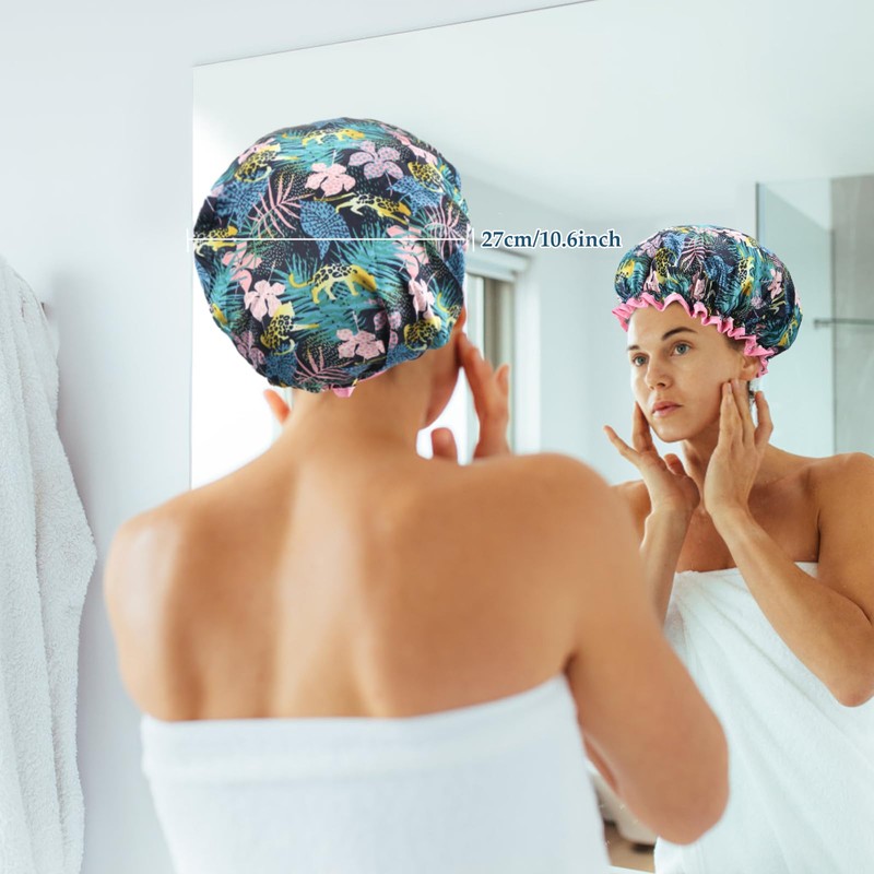 2 Packs Shower Cap Elastic Band Waterproof Bath Caps Double