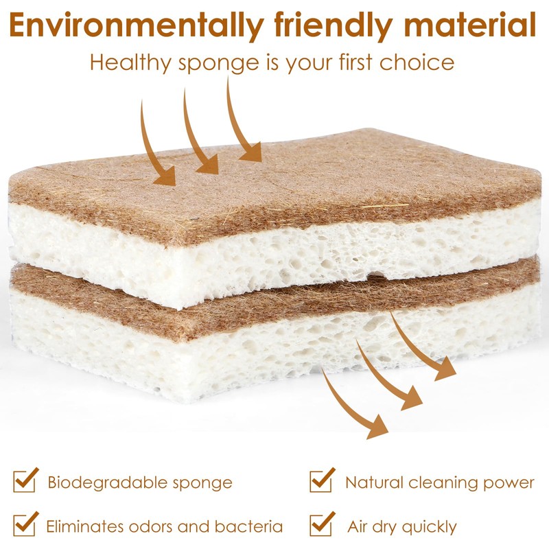 18 Pack Natural Sponges Eco-Friendly Dish Sponge for Odor Free