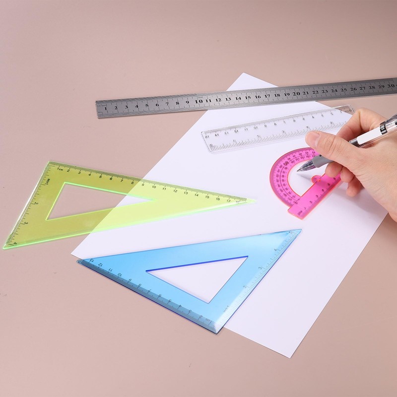 sourcing map 4pcs Triangular Ruler Set 30cm Plastic Metric Inch