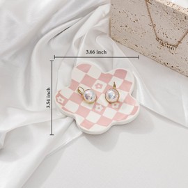 Koythin Aesthetic Jewelry Tray for Girls, Decorative Bedroom Vanity Organizer, Preppy Teen Room Decor Accessories, Gift for Women (Pink Checkered Flower)