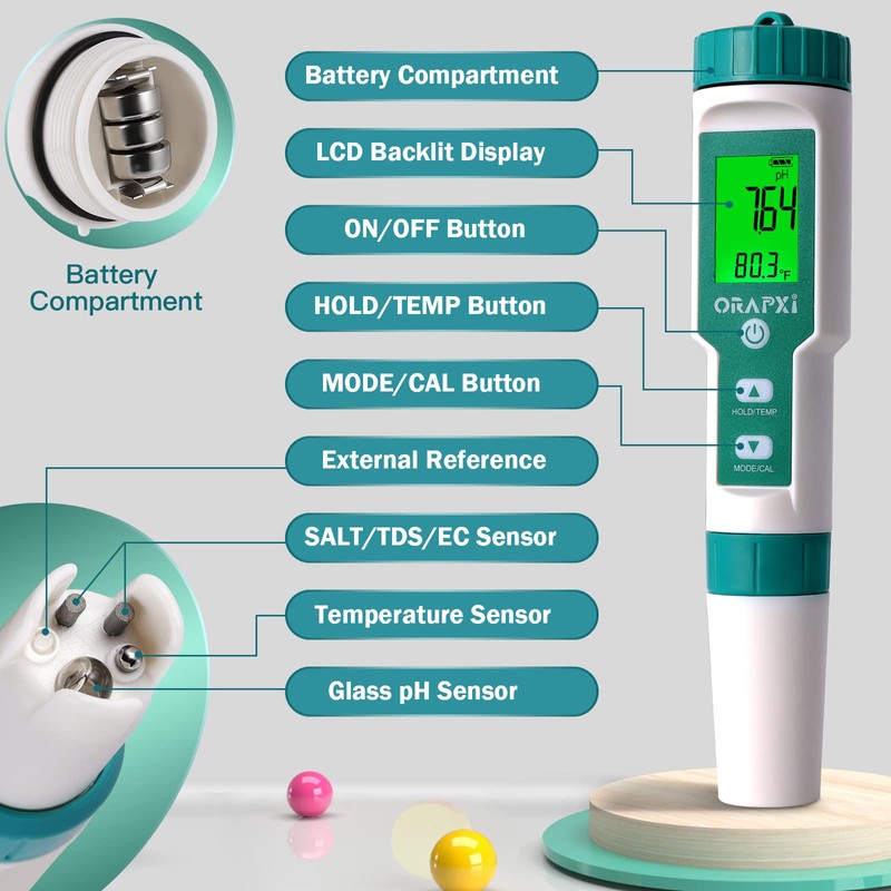 Pool Salt Tester ORAPXI pH and Salt Meter for Saltwater