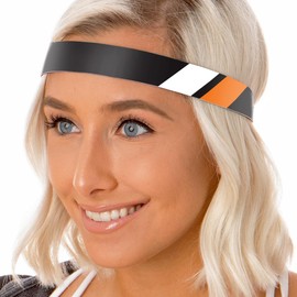 Hipsy Adjustable Non Slip Retro Sporty Stripes Headband for Women Girls & Teens (Black/White/Orange)
