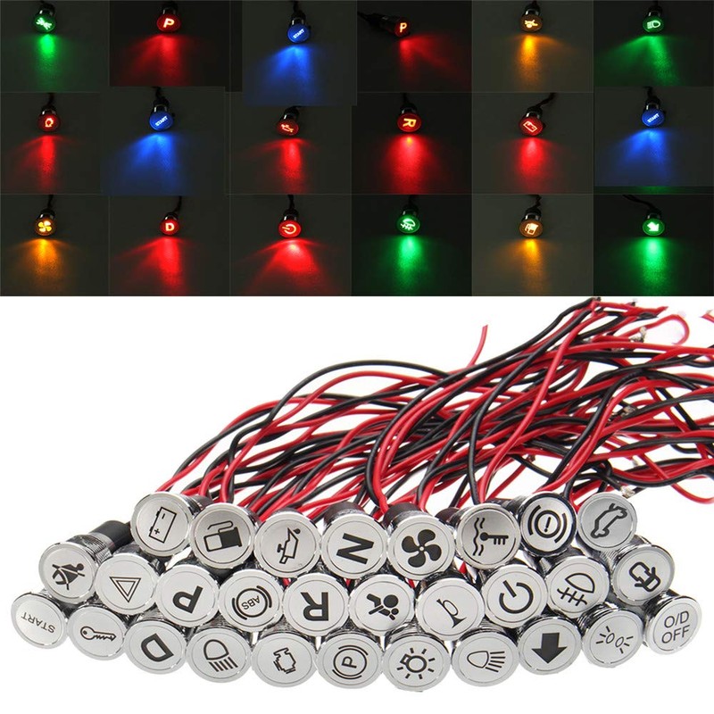 TuToy 12 8mm LED Dash Warning Light with Line and