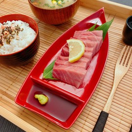 JapanBargain, Sushi Boat Japanese Sashimi Sushi Serving Plate Snack Plate Appetizer Dishes Chip and Dip Plate, 10 inch, Red/Black, 1-Pack