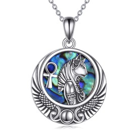 YFN Bastet Goddess Necklace Sterling Silver Egyptian Cat Pendant Abalone Shell Egypt Jewellery Gifts for Women Girls