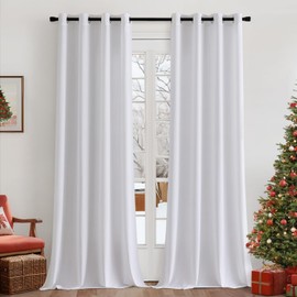 MIULEE Voile Curtains with Eyelets Semi-Transparent Stores Curtain Transparent Eyelet Curtain Living Room Tab-Top Curtain Set of 2 140 x 145 cm White