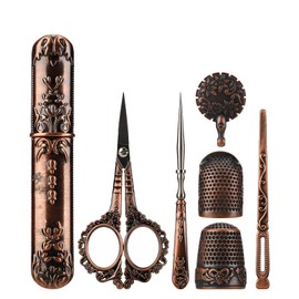 CUEI Embroidery Scissors Kit, Vintage Stainless Steel European Style Sewing Scissors Set, Antique Vintage Sewing Kit with Sewing Needle Case & Thimble for Crafts, Sewing, Crafting, Crafts(Bronze)