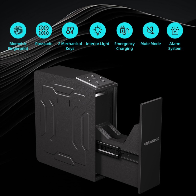 PINEWORLD Gun Safe For Handgun, Biometric Slider Bedside Handgun Safe,