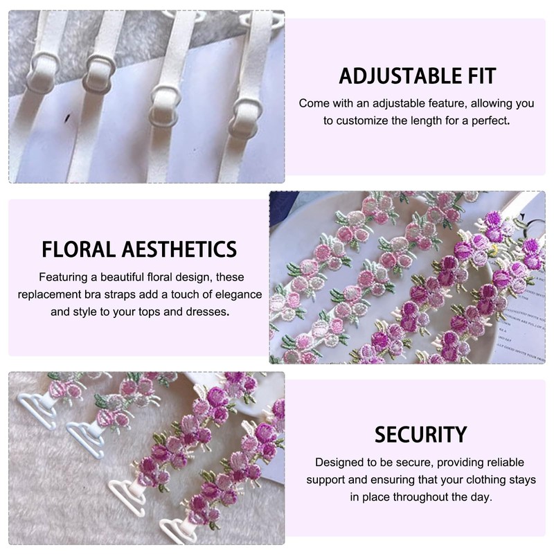 2Pair Decorative Replacement Bra Straps - Adjustable & Removable Floral