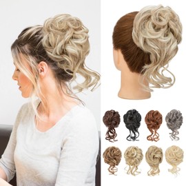Benehair Messy Bun Hair Piece Wavy Curly Claw Clip Hair Bun Extensions Synthetic Hair Bun Donut Accessories Scrunchies Hair Pieces for Women(Light Brown mix Light Blonde, 75g)