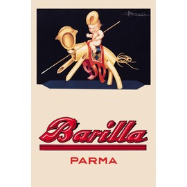 Barilla Parma Little Kid Riding a Penne Pasta Horse Spaghetti Tail Shell Head Children Italian Food 16" X 24" Image Size Vintage Poster Repro on Matte Paper