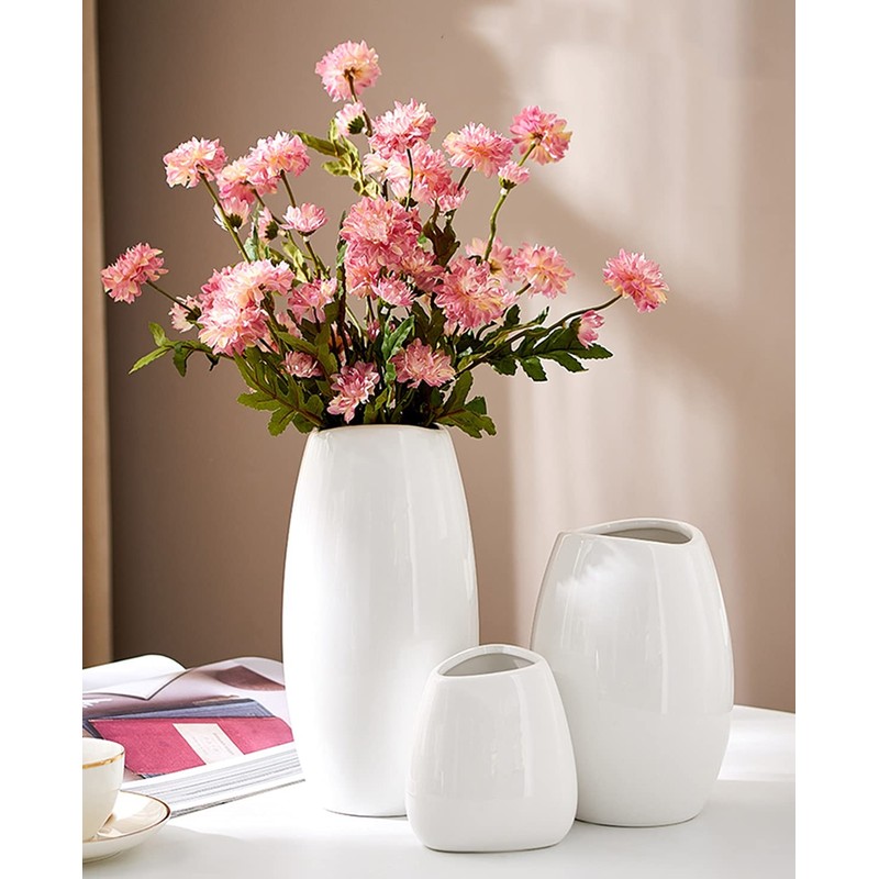 White Ceramic Vase, Flower Base, White, Large, 7.9 inches (20