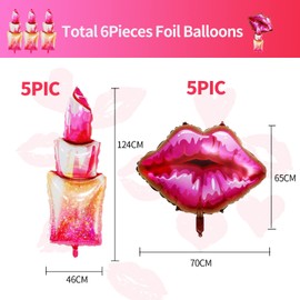 3 Pcs Lipstick Balloons with 3 Pcs Red Lip Balloons - Makeup Balloons for Hen Party Decoration, Wedding Bridal Shower Bachelorette Party, Hen do Decorations