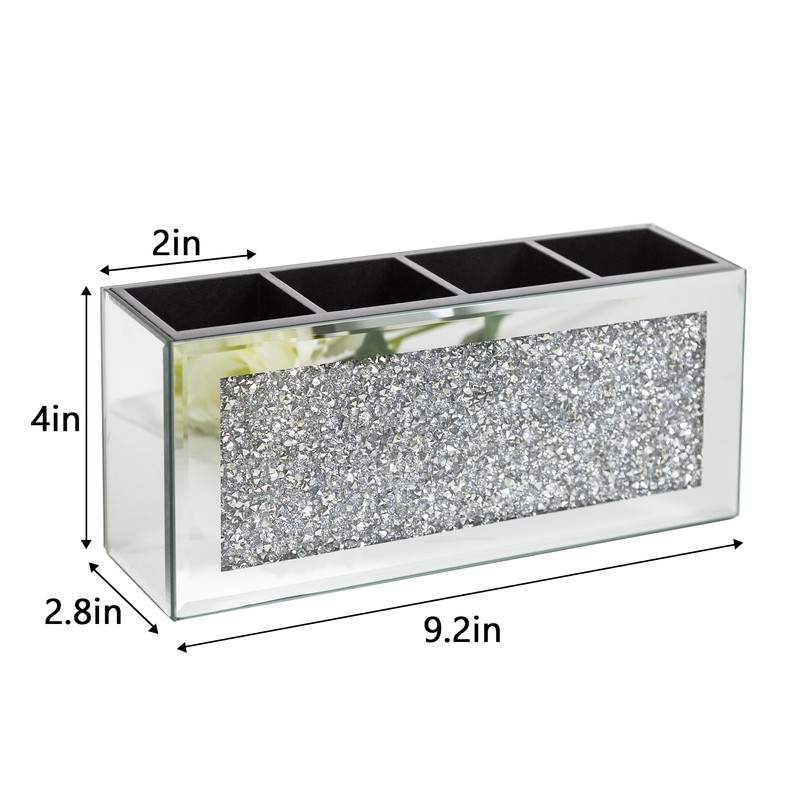 SHYFOY 4-Compartment Makeup Brush Holder, Mirrored Makeup Organizer with Crushed