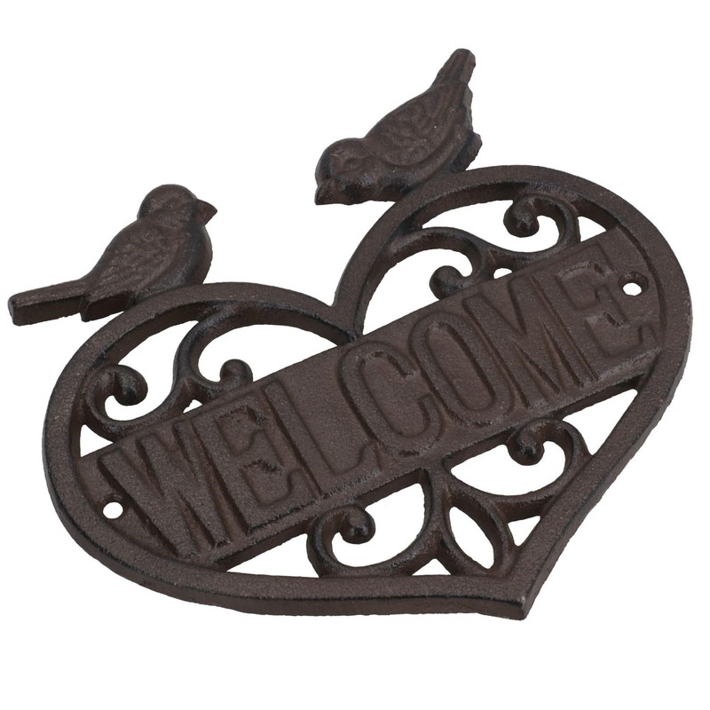 Welcome Birds Cast Iron Sign Plaque Door Wall House Gate