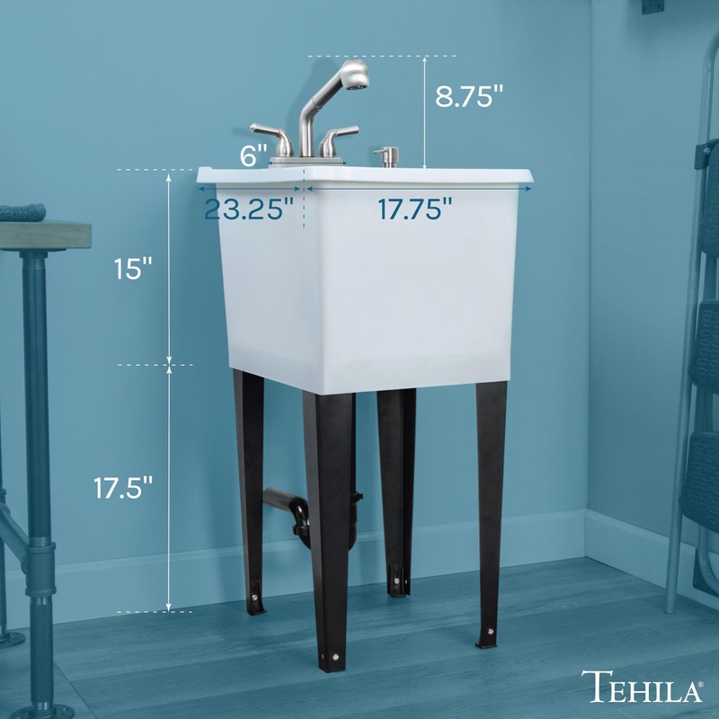 Space Saver Utility Sink by JS Jackson Supplies, Pull-Out Faucet,