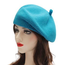 ZLYC Womens French Cashmere Winter Warm Hat Artist Classic Print, Solid Blue