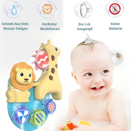 Bath Toy, Water Toy with Suction Cups, Cartoon Giraffe, Lion, Rotating Bath Toys, Children's Water Toy, Birthday Gift for Children, Advent Gifts, Suitable for Babies from 18 Years
